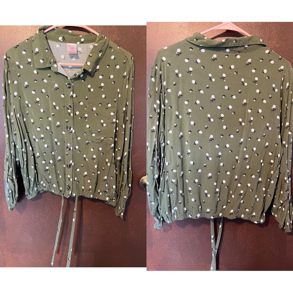 Olive Green Floral Dress Shirt